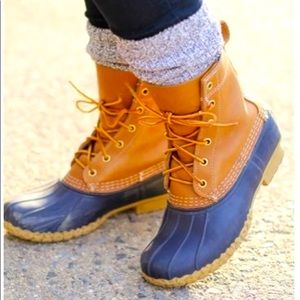 L.L. BEAN hunting boots booties BROWN LEATHER & Robber Duck Rain Boots shoes